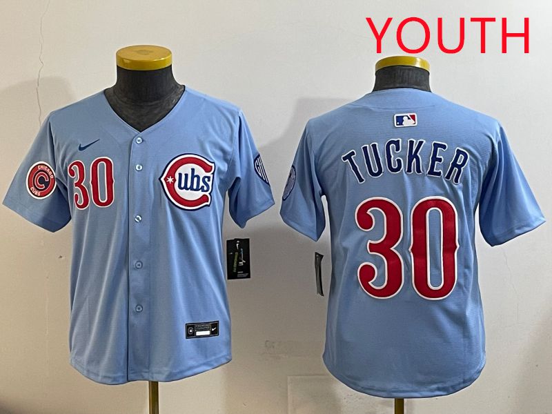 Youth Chicago Cubs 30 Tucker Light Blue Throwback 2025 Nike MLB Jersey style 2